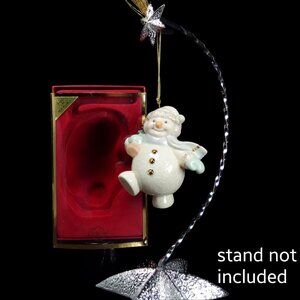 Vtg 2001 Lenox Ornament Snowman Toting Tree Porcelain 24K Gold Accents NIB